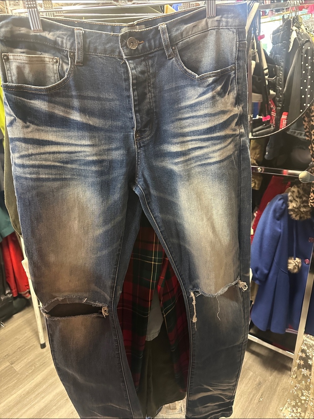 Slim Straight Distressed Blue Men's Jeans